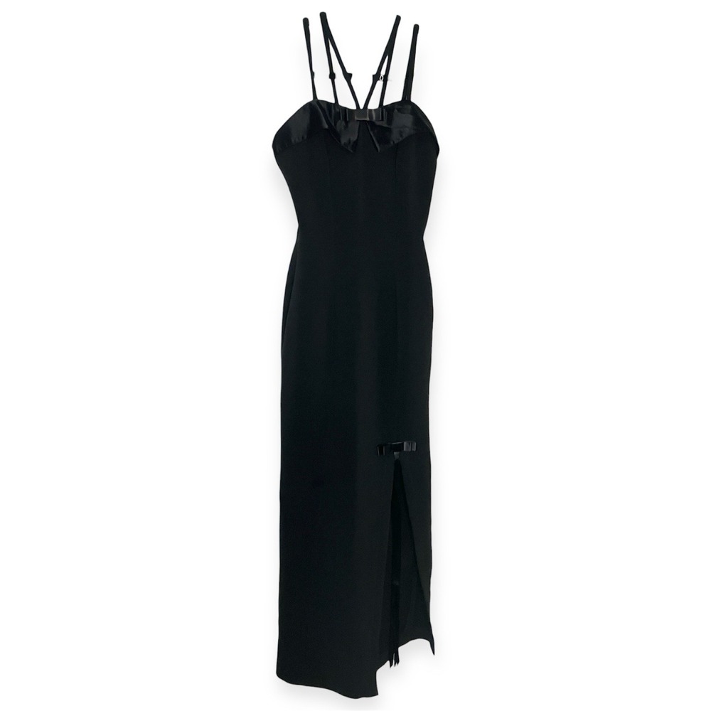 émoi par Vicky Apperley Black Multi-Strap Bow Maxi Dress Side Slit Size 3